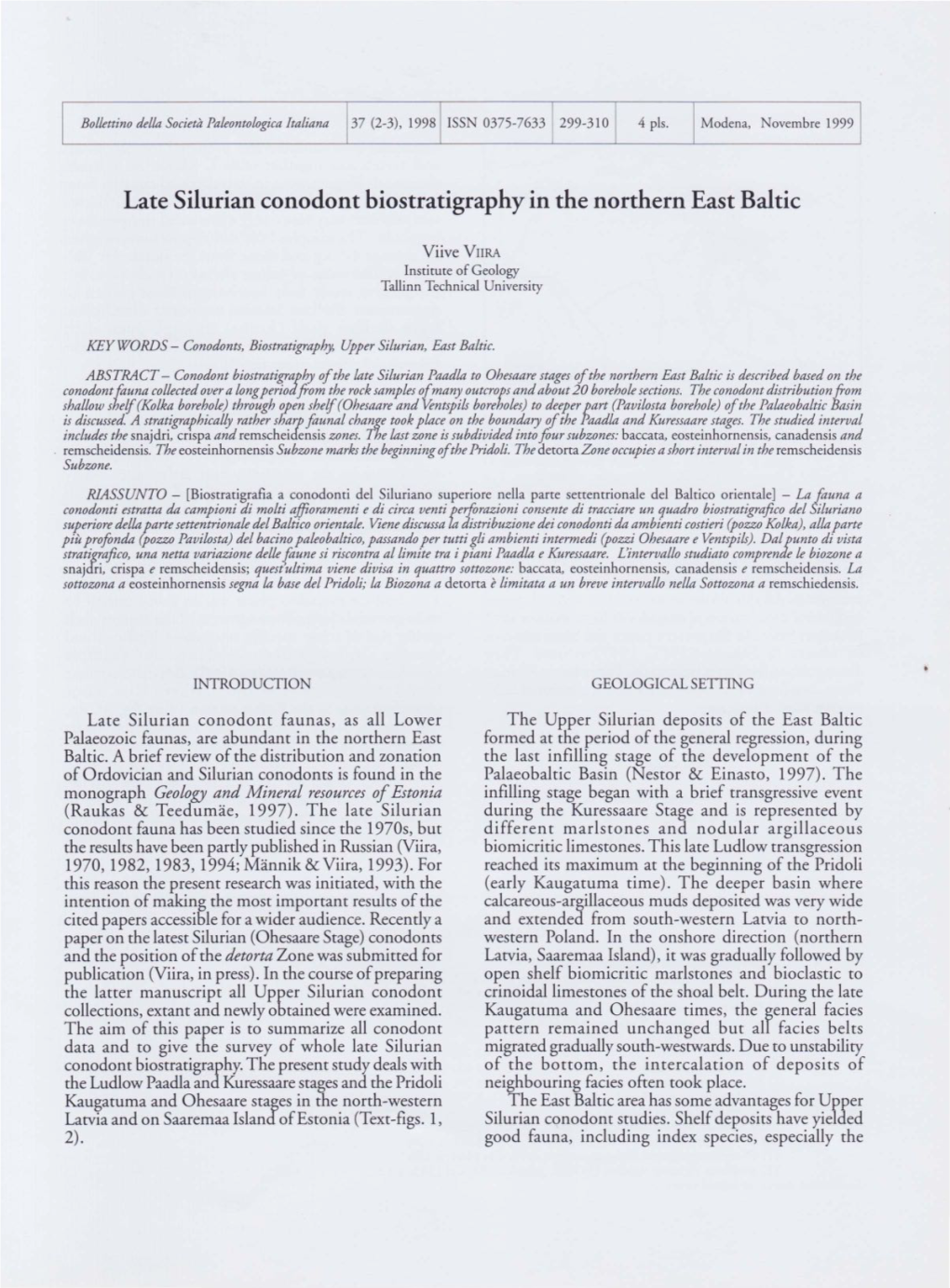 Late Silurian Conodont Biostratigraphy in the Northern East Baltic