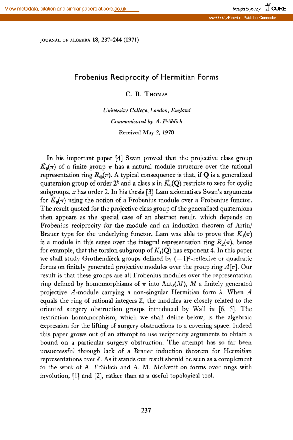 Frobenius Reciprocity of Hermitian Forms