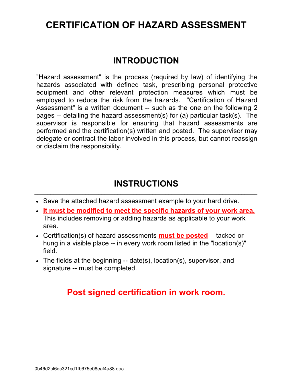 Hazard Assessment Example