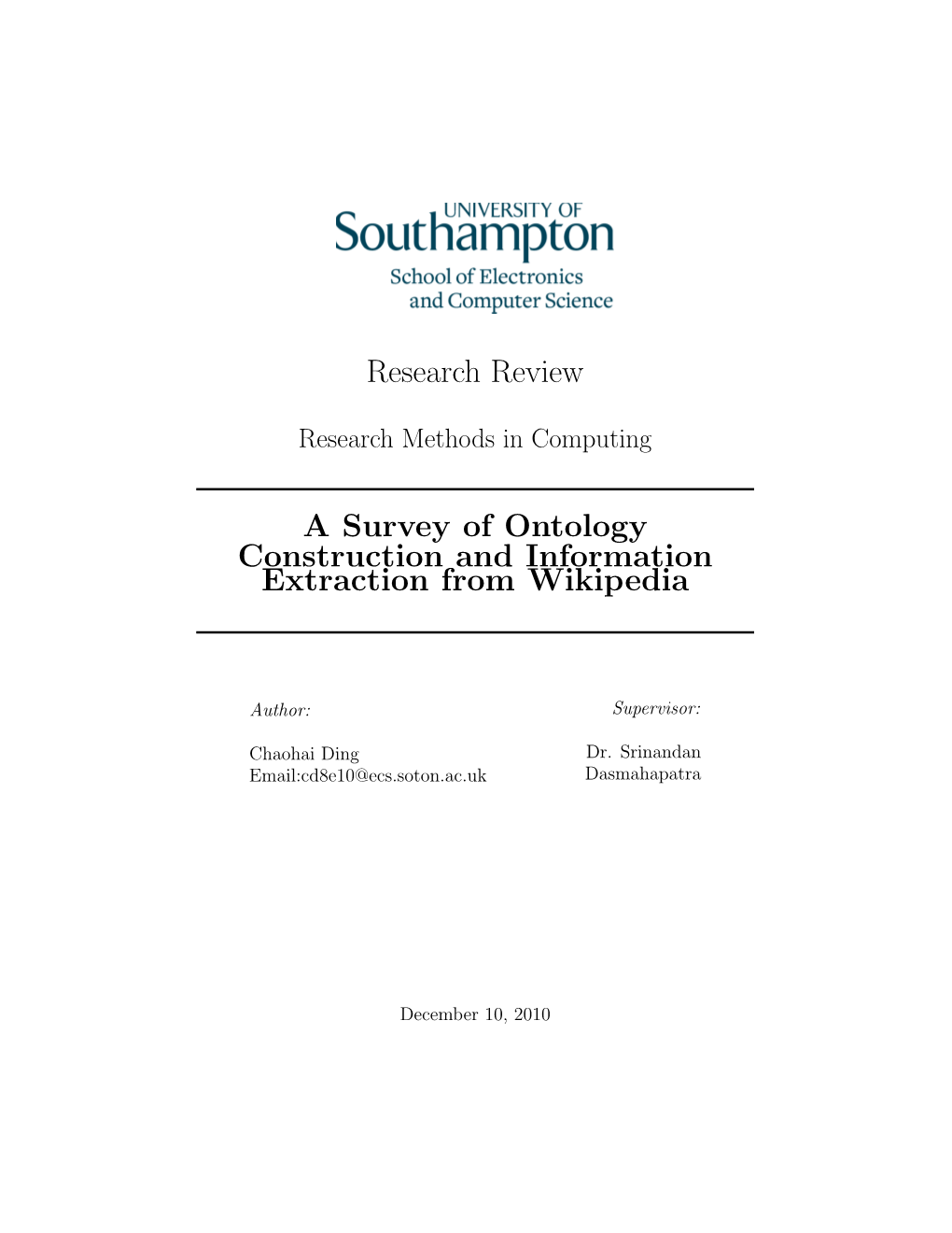 Research Review a Survey of Ontology Construction And