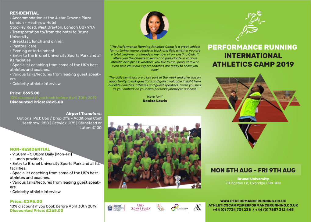 Performance Running International Athletics Camp 2019 YOUR FULL NAME