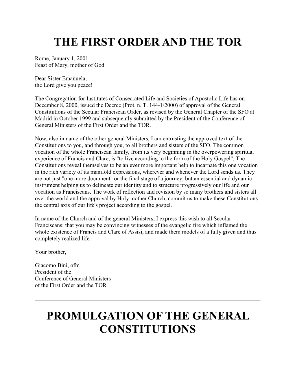 General Constitutions of the Secular Franciscan Order