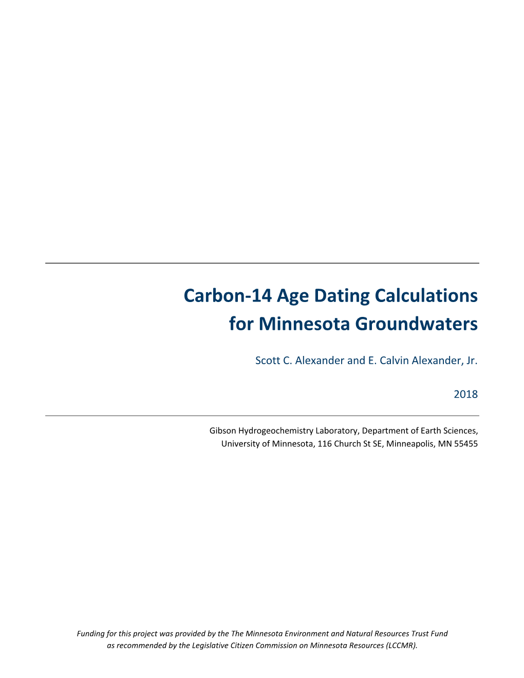 Carbon-14 Age Dating Corrections for Minnesota Ground Waters