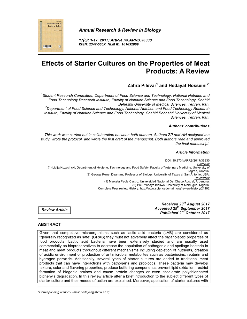 Effects of Starter Cultures on the Properties of Meat Products: a Review