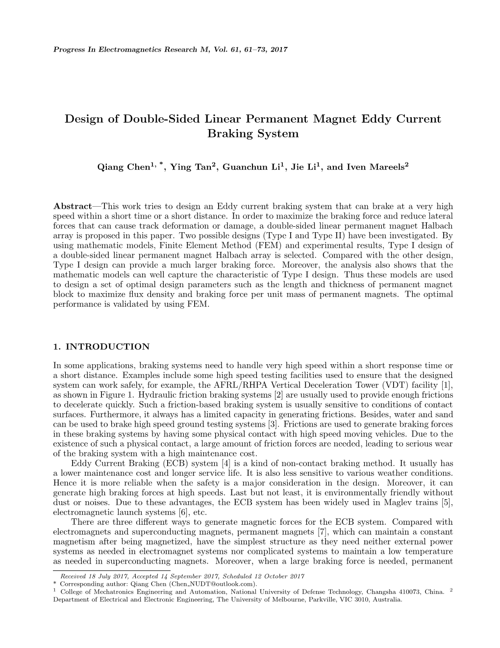 Design of Double-Sided Linear Permanent Magnet Eddy Current Braking System