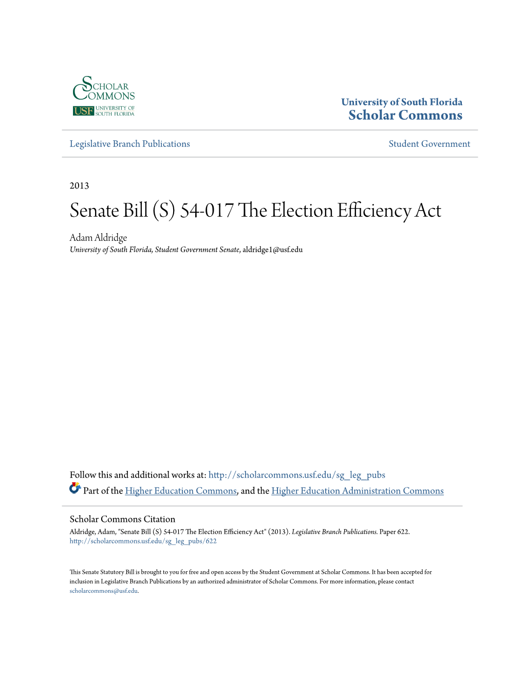 Senate Bill (S) 54-017 the Election Efficiency Act