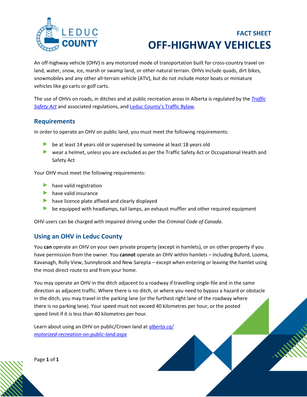 Fact Sheet: Off-Highway Vehicles in Leduc County