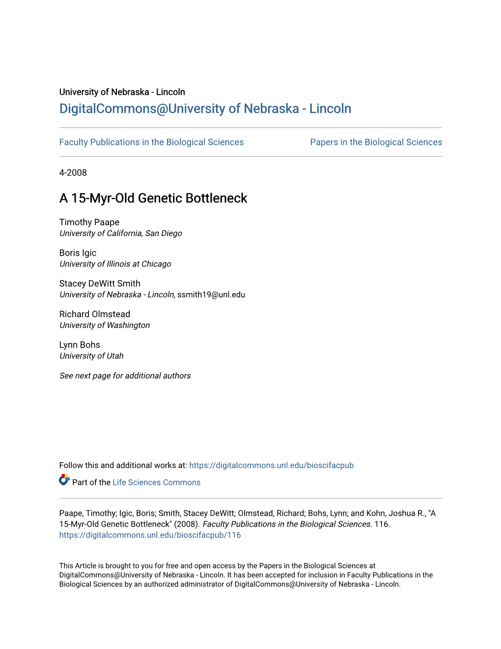 A 15-Myr-Old Genetic Bottleneck