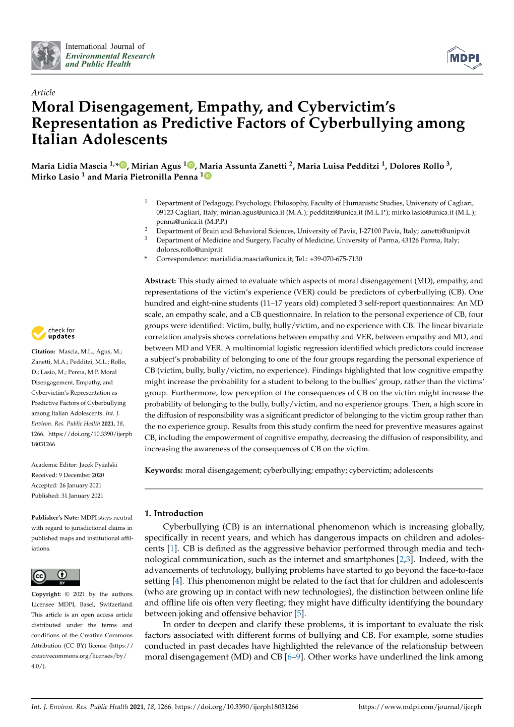 Moral Disengagement, Empathy, and Cybervictim's Representation As