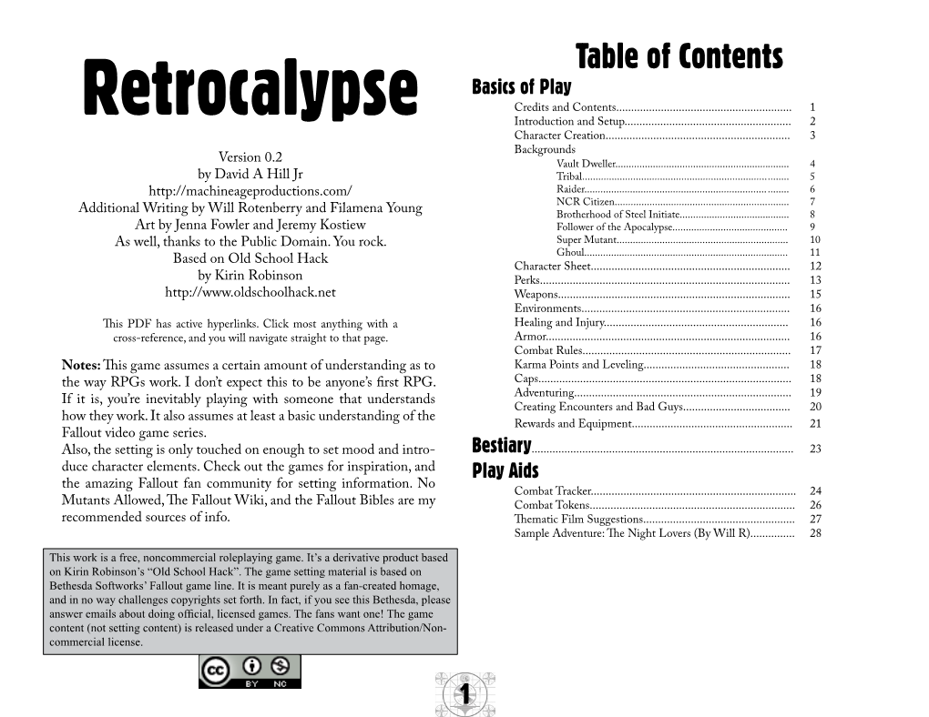 Retrocalypse Credits and Contents