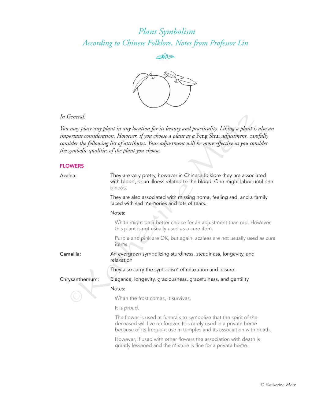 1 Plant Symbolism According to Chinese Folklore, Notes from Professor Lin Ƒ