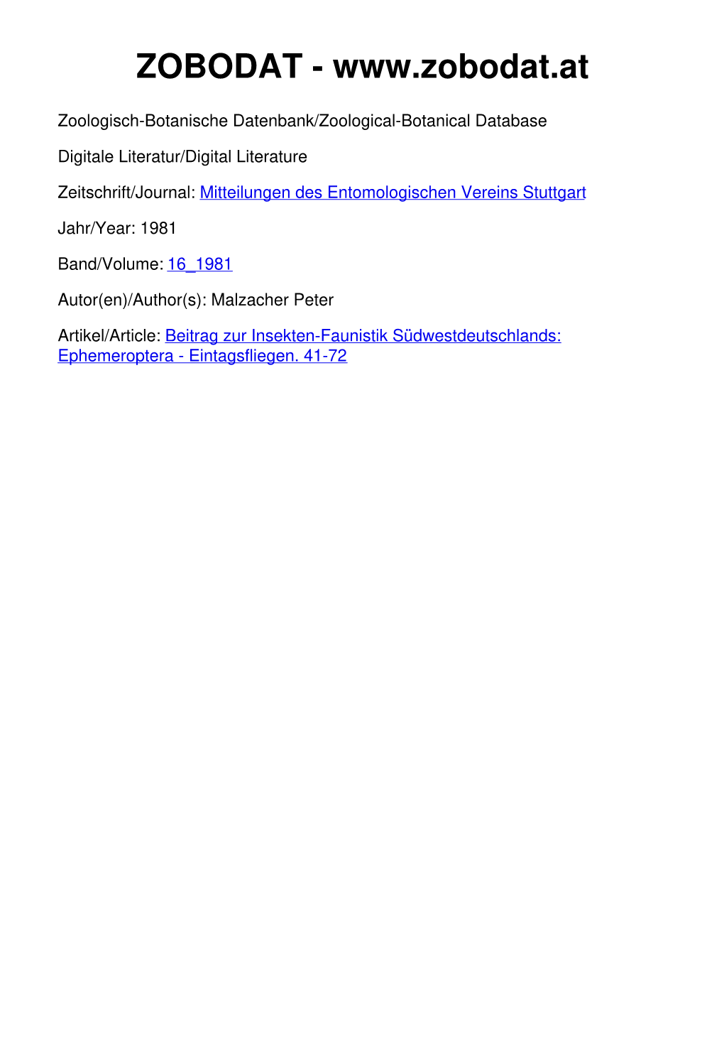 Mitteilungen Des Entomologischen Vereins Stuttgart