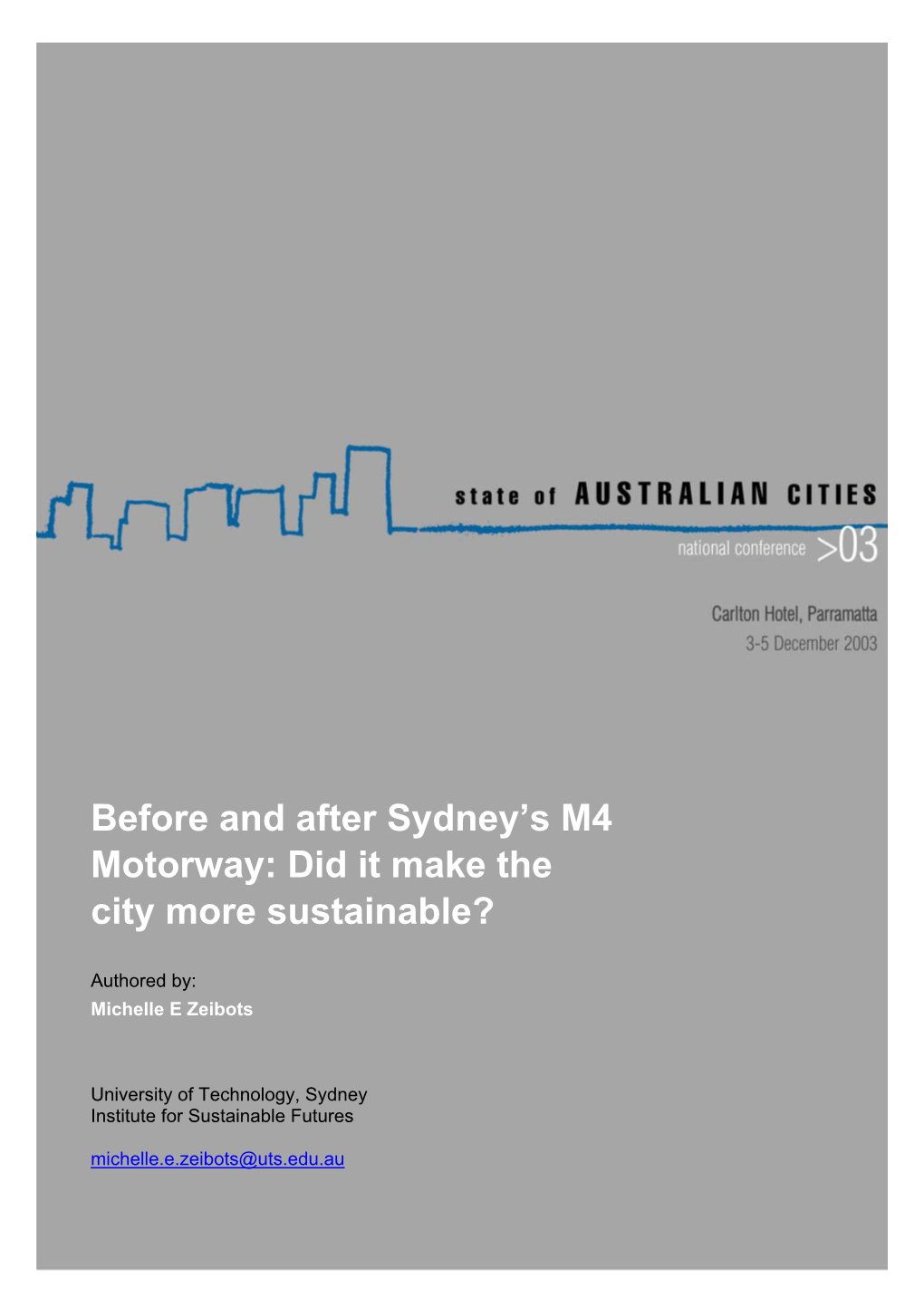Before and After Sydney's M4 Motorway