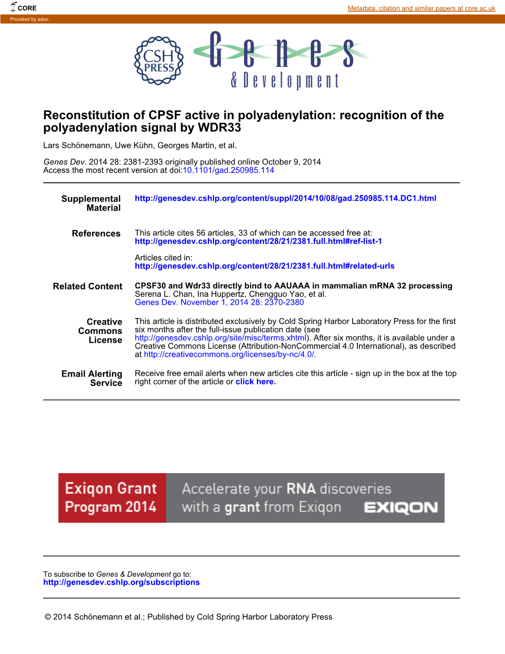 Polyadenylation Signal by WDR33 Reconstitution of CPSF