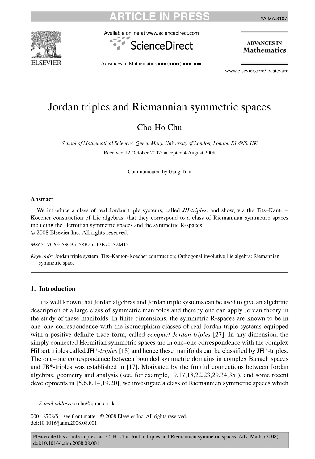 Jordan Triples and Riemannian Symmetric Spaces