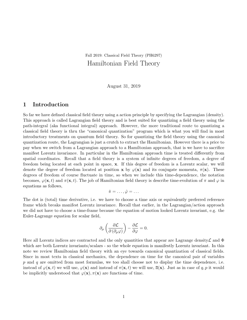 Hamiltonian Field Theory