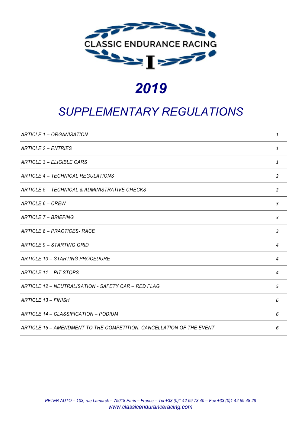 Cer 1 Supplementary Regulations