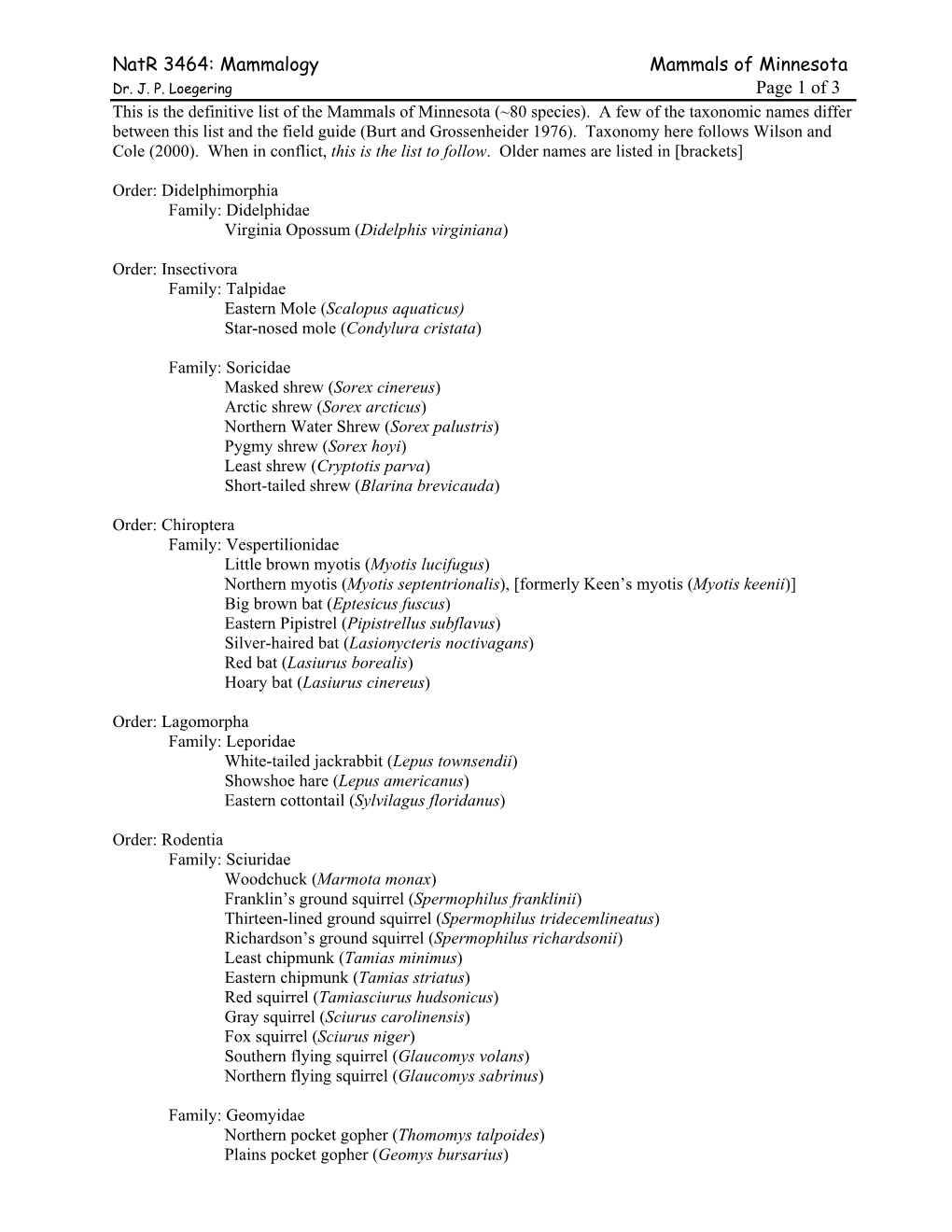 Mammals of Minnesota Dr