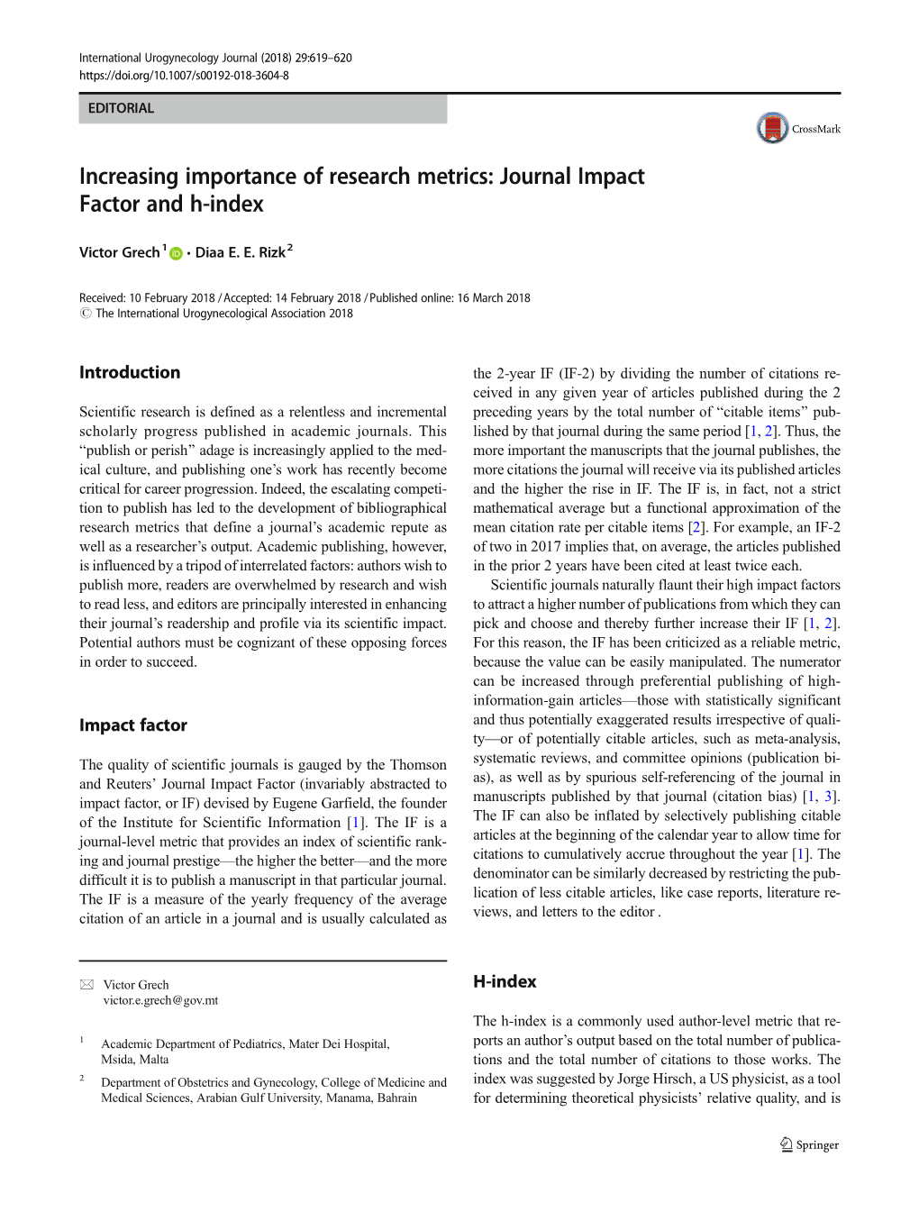 Journal Impact Factor and H-Index