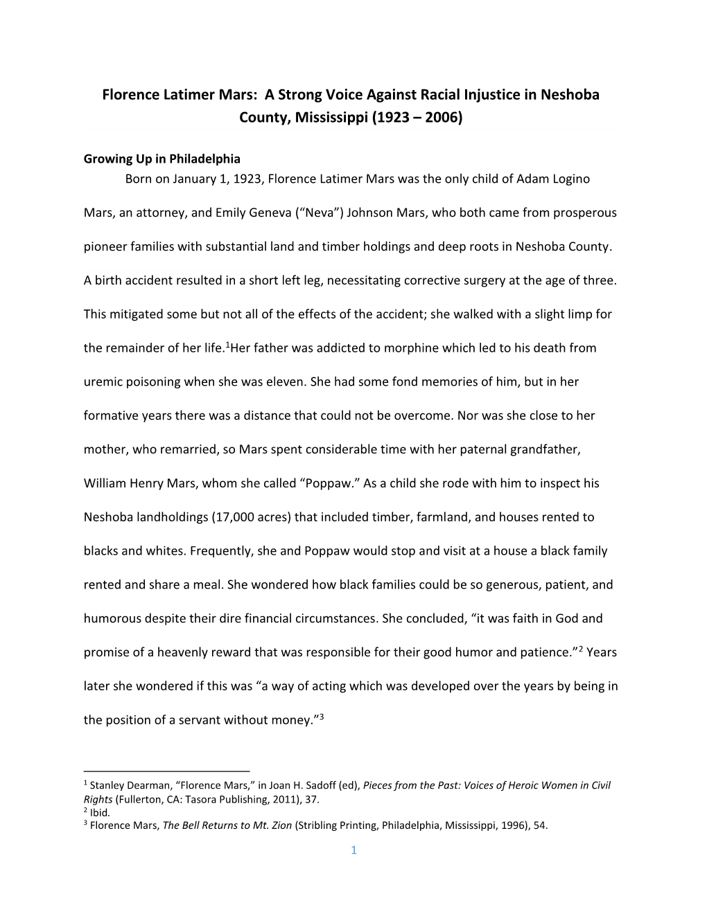 Florence Latimer Mars: a Strong Voice Against Racial Injustice in Neshoba County, Mississippi (1923 – 2006)