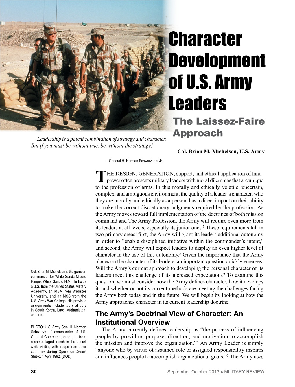 Character Development of U.S. Army Leaders: the Laissez-Faire Approach