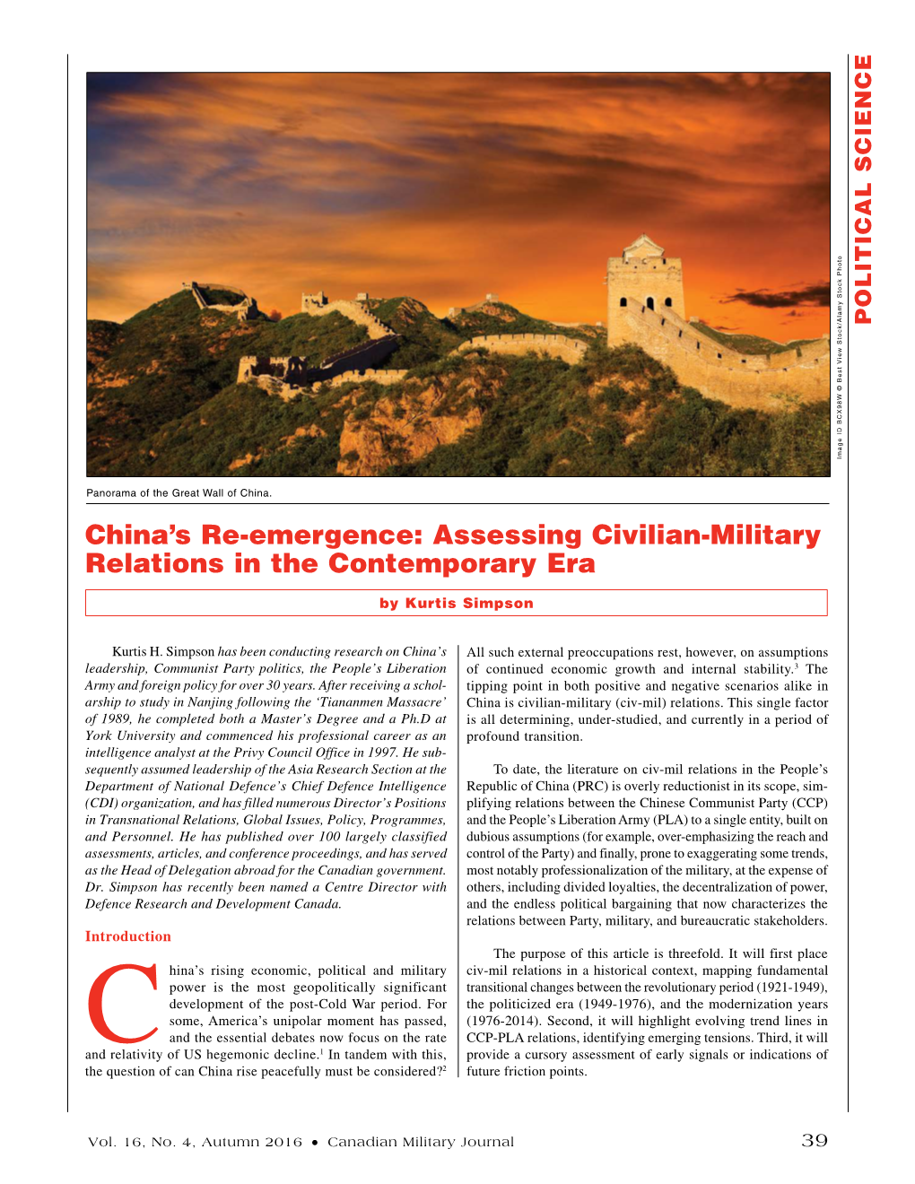 China's Re-Emergence: Assessing Civilian-Military Relations in The