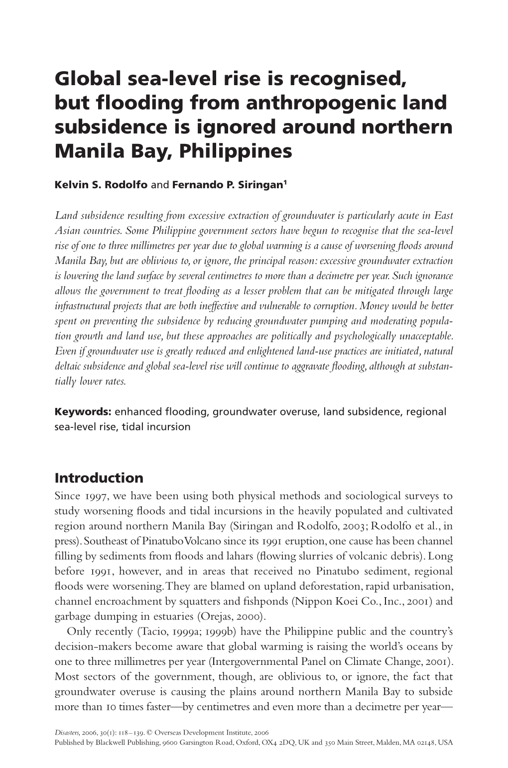 Rodolfo & Siringan. 2006. Global SLR & Flooding in The