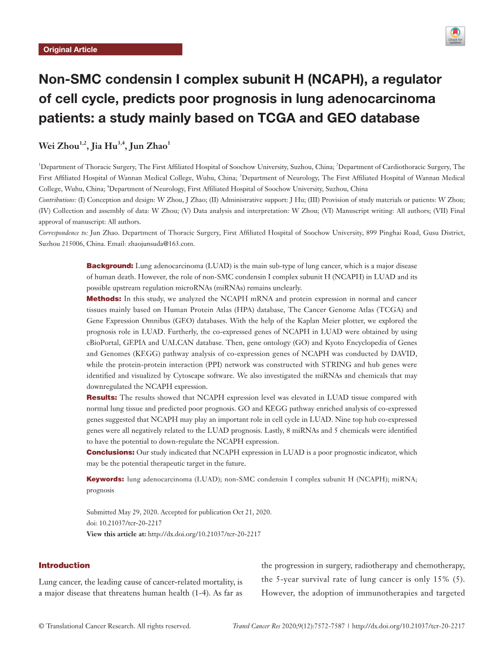 Non-SMC Condensin I Complex Subunit H (NCAPH), a Regulator Of