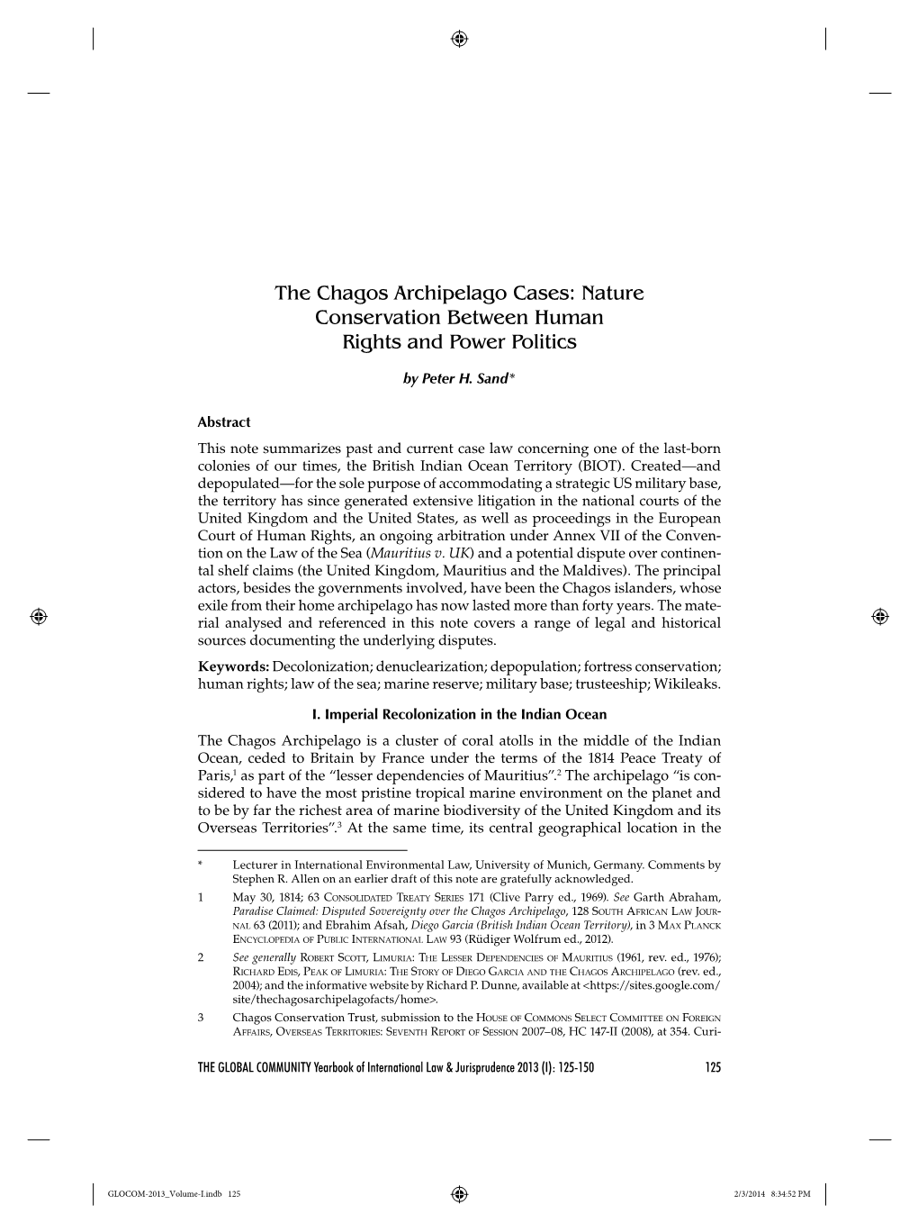 The Chagos Archipelago Cases: Nature Conservation Between Human Rights and Power Politics