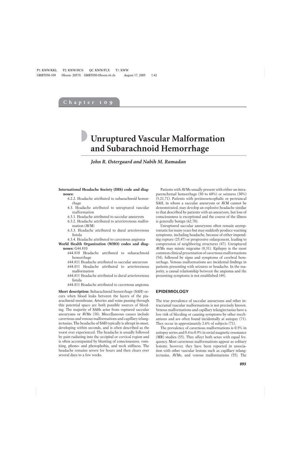 Unruptured Vascular Malformation and Subarachnoid Hemorrhage