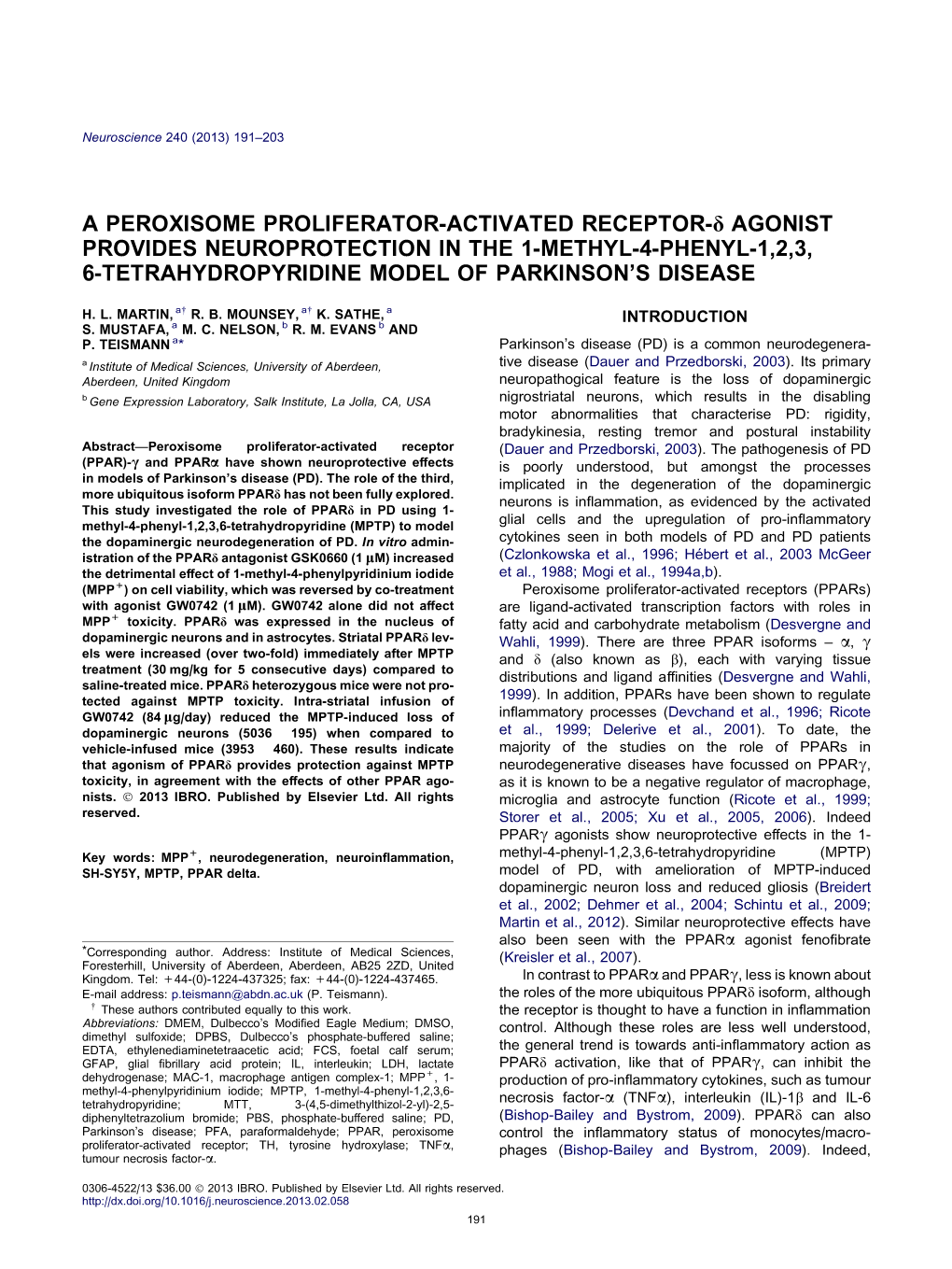 A Peroxisome Proliferator-Activated Receptor-Î´ Agonist Provides