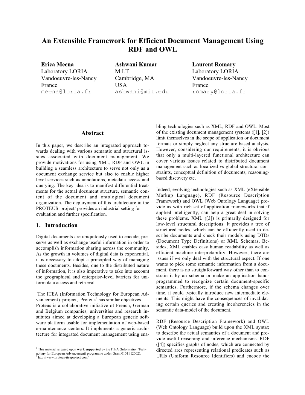 An Extensible Framework for Efficient Document Management Using RDF and OWL