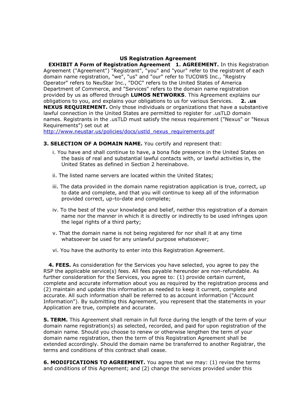 Agreement for US Domains