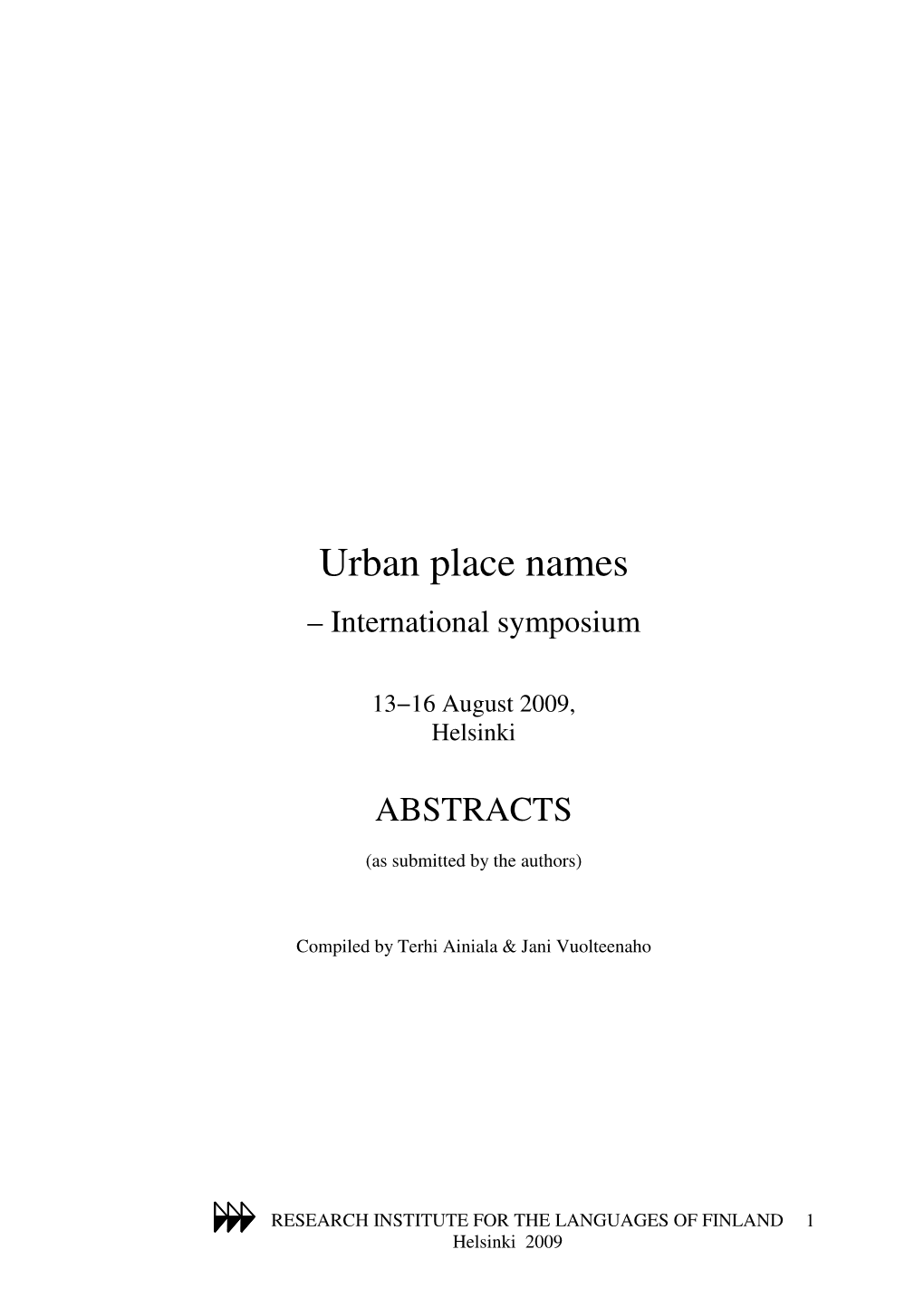 Urban Place Names – International Symposium