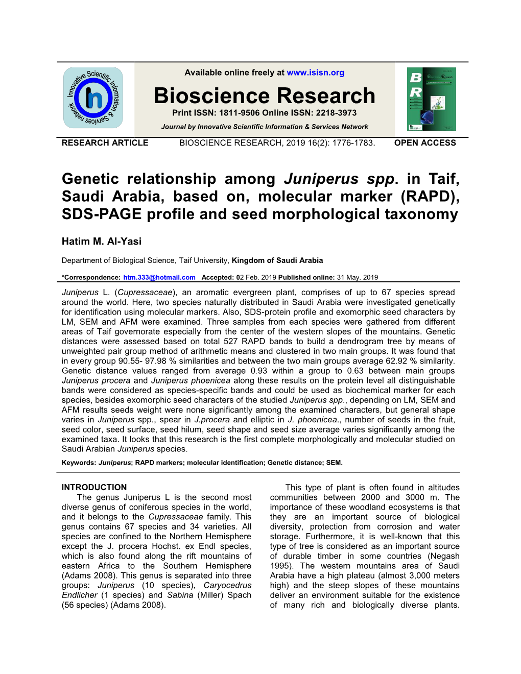 Hatim Matuq Al-Yasi Genetic Relationship Among Juniperus Spp