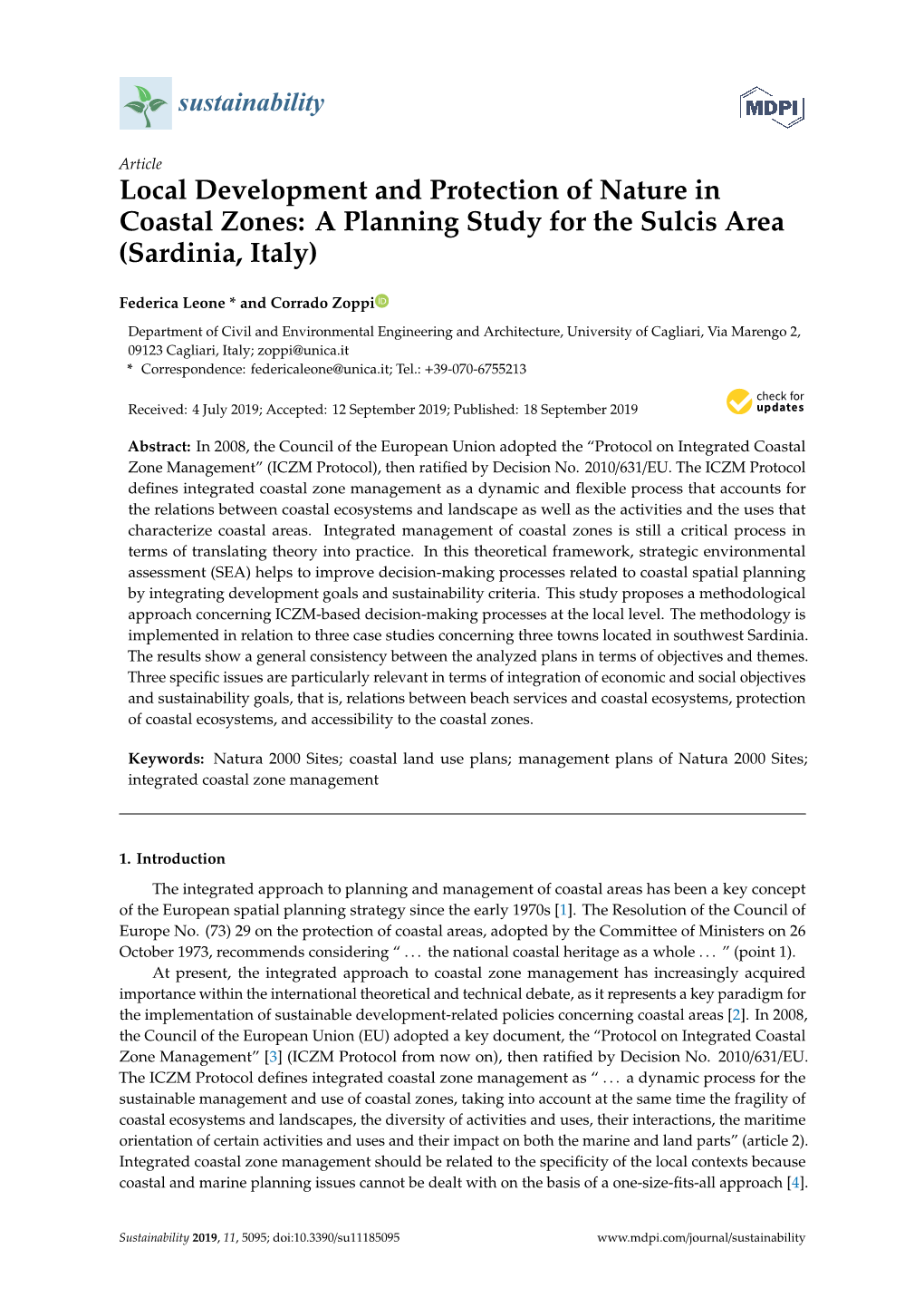 Local Development and Protection of Nature in Coastal Zones: a Planning Study for the Sulcis Area (Sardinia, Italy)