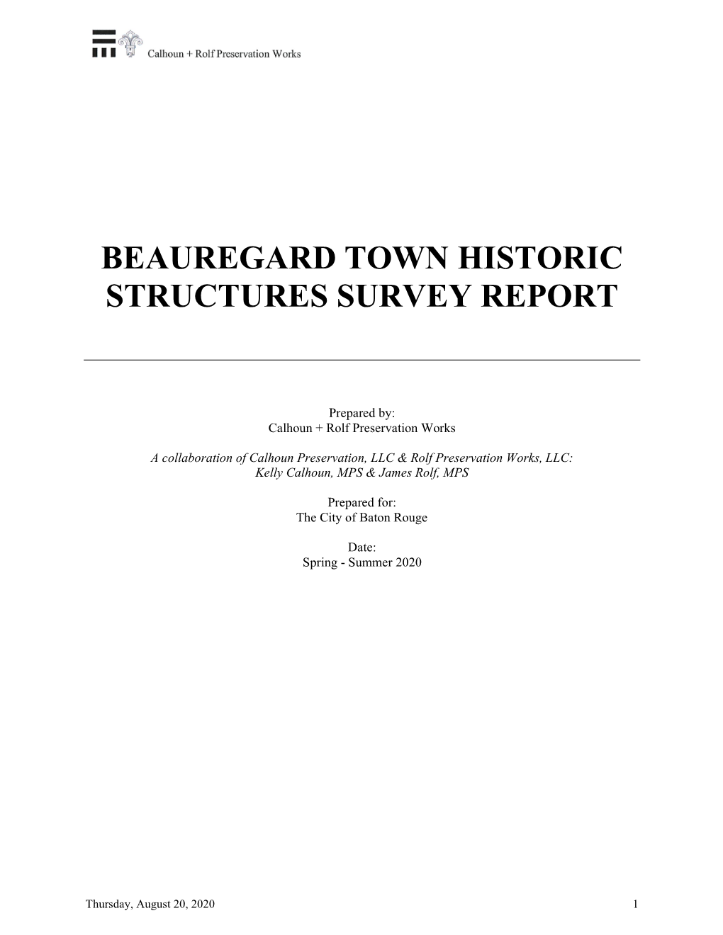 Beauregard Town Historic Structures Survey Report