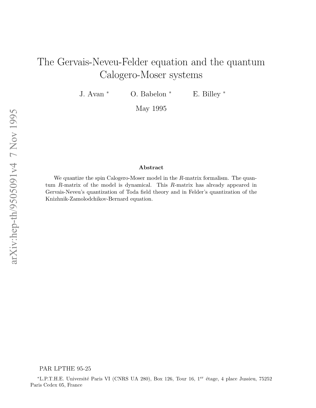 The Gervais-Neveu-Felder Equation and the Quantum Calogero-Moser Systems