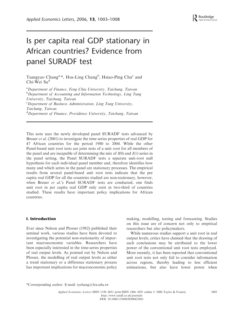 Is Per Capita Real GDP Stationary in African Countries? Evidence from Panel SURADF Test