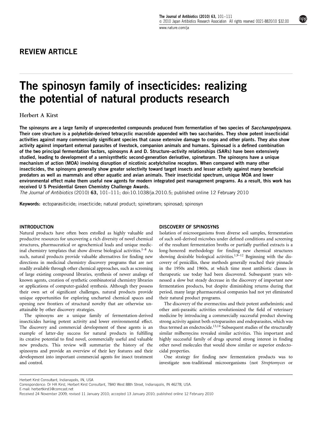 The Spinosyn Family of Insecticides: Realizing the Potential of Natural Products Research