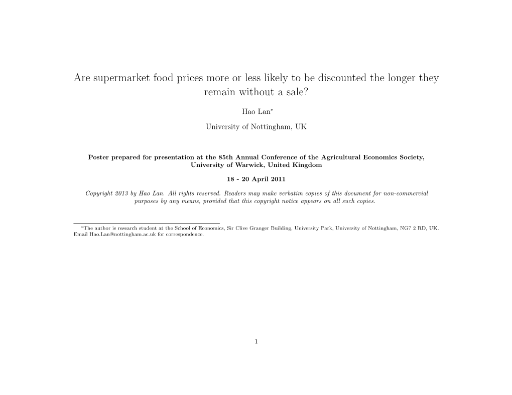 Are Supermarket Food Prices More Or Less Likely to Be Discounted the Longer They Remain Without a Sale?