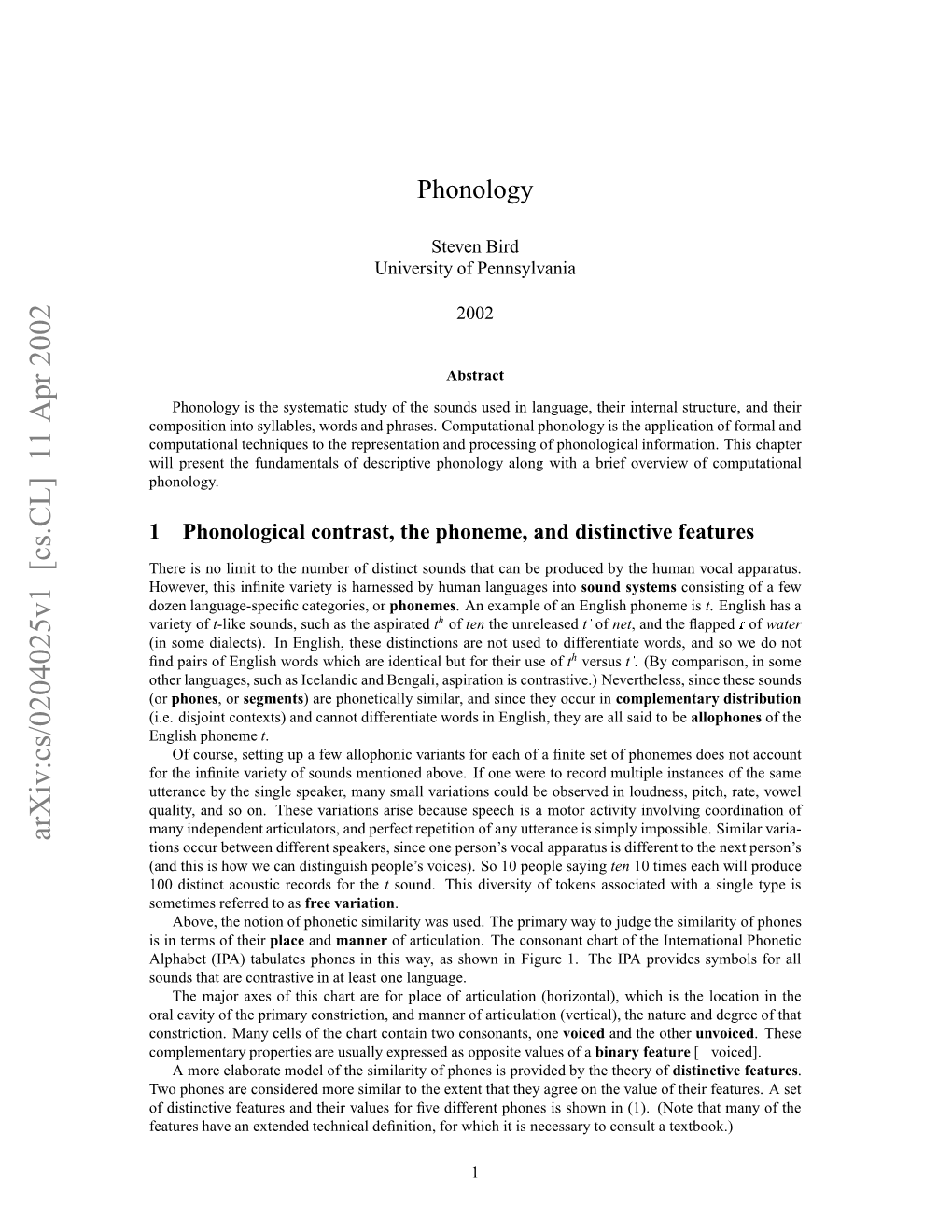 Phonology Descriptive of Phonology