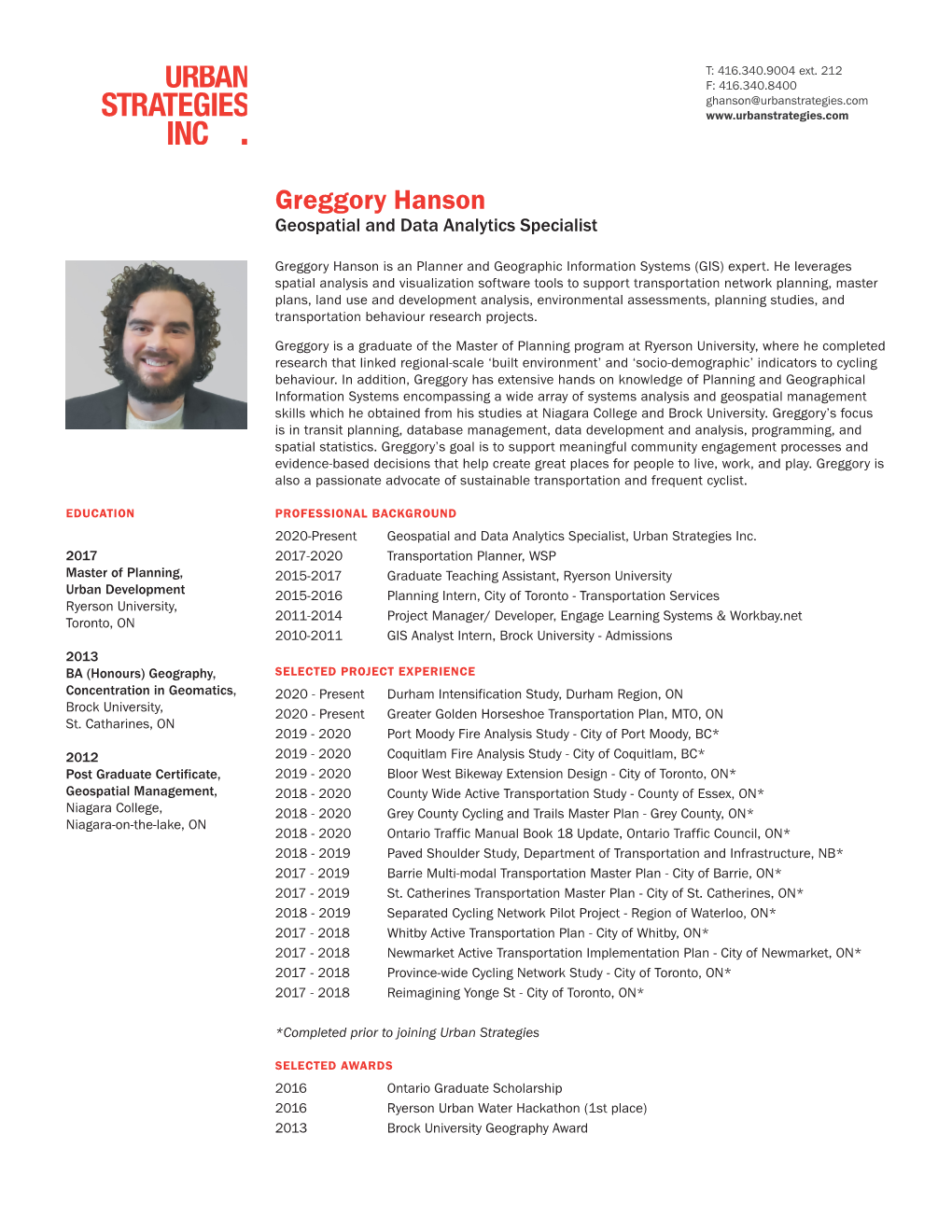 Greggory Hanson Geospatial and Data Analytics Specialist