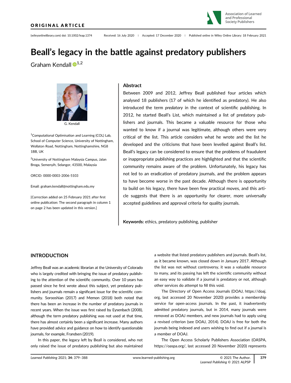 Beall's Legacy in the Battle Against Predatory Publishers