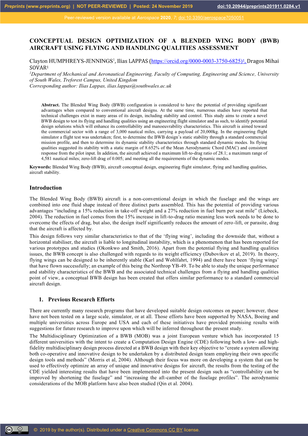 Bwb) Aircraft Using Flying and Handling Qualities Assessment