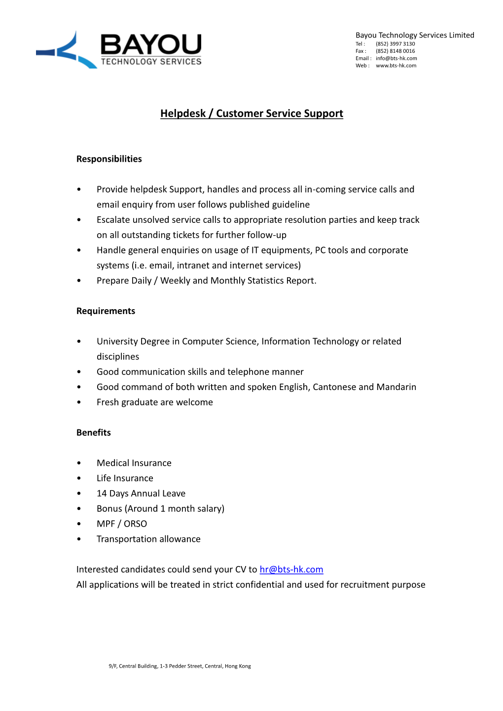 Helpdesk / Customer Service Support