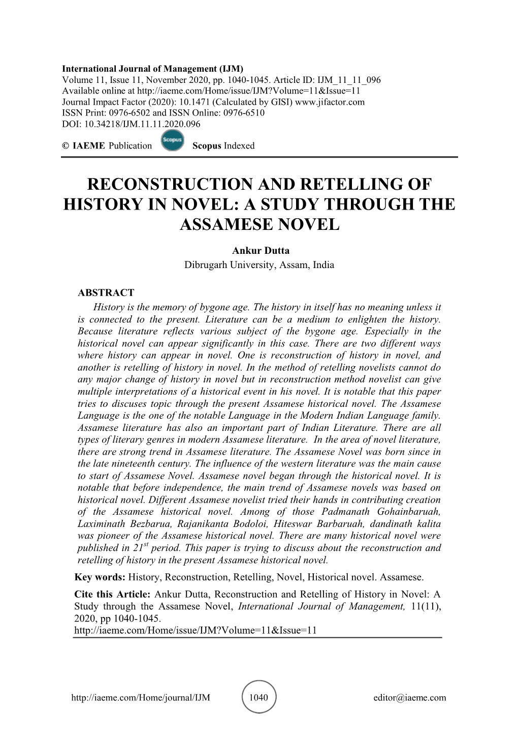Reconstruction and R Ling of Etel History in Novel: a Study Through The