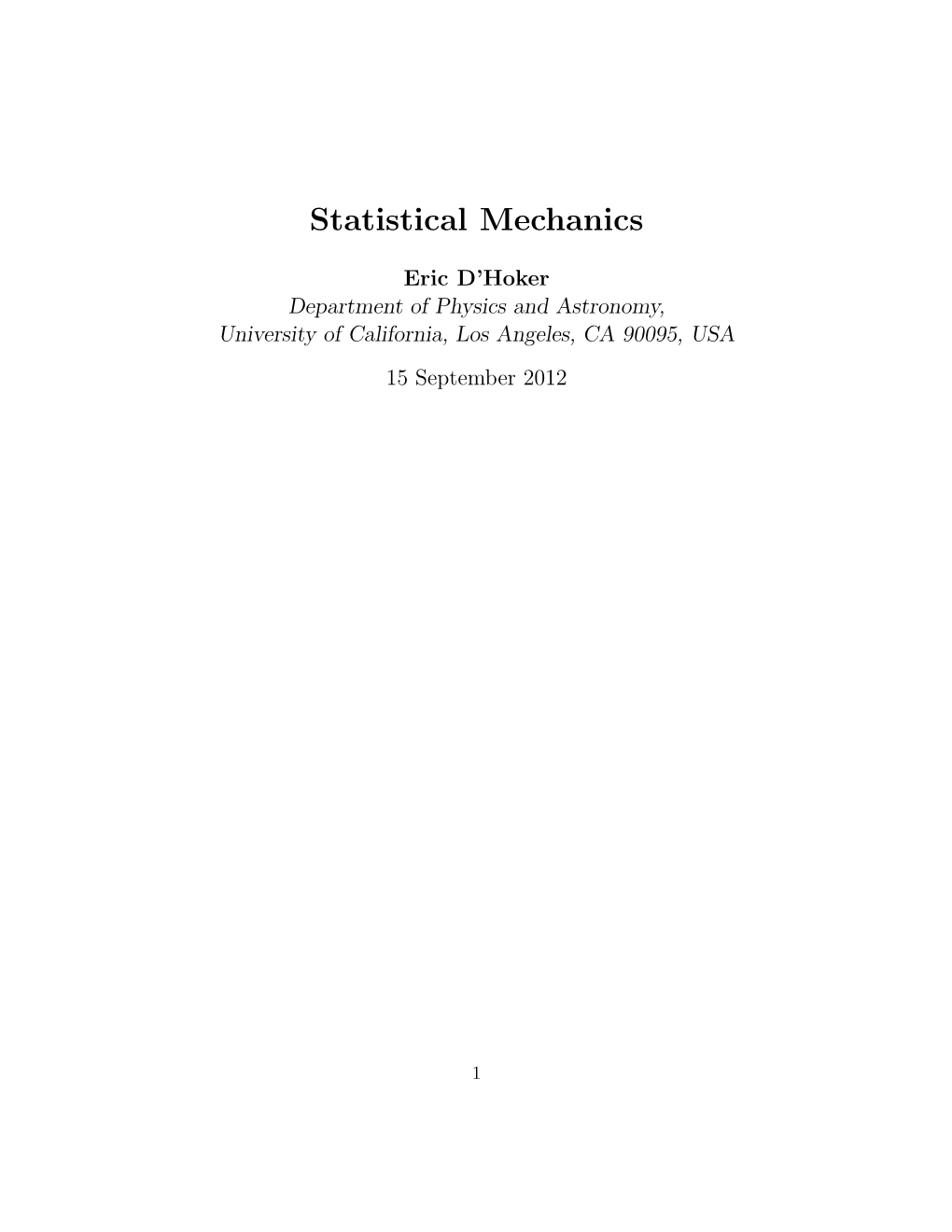 Statistical Mechanics