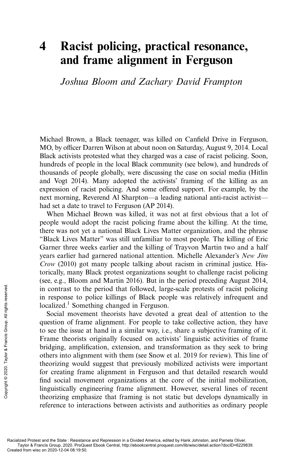 4 Racist Policing, Practical Resonance, and Frame Alignment in Ferguson