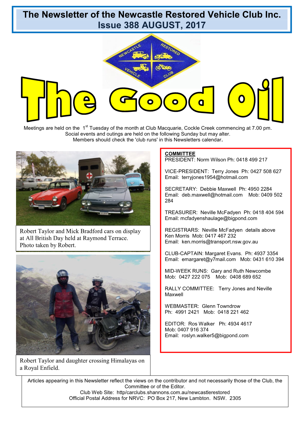 The Newsletter of the Newcastle Restored Vehicle Club Inc. Issue